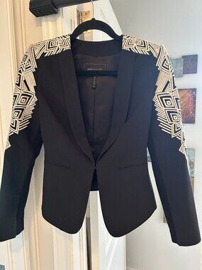 BCBGMAXAZRIA Black Ivory Embroidered Statement Blazer XXS
